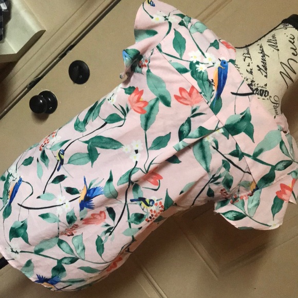 C&E bird and floral blouse XS ruffle sleeves pink - Picture 3 of 5